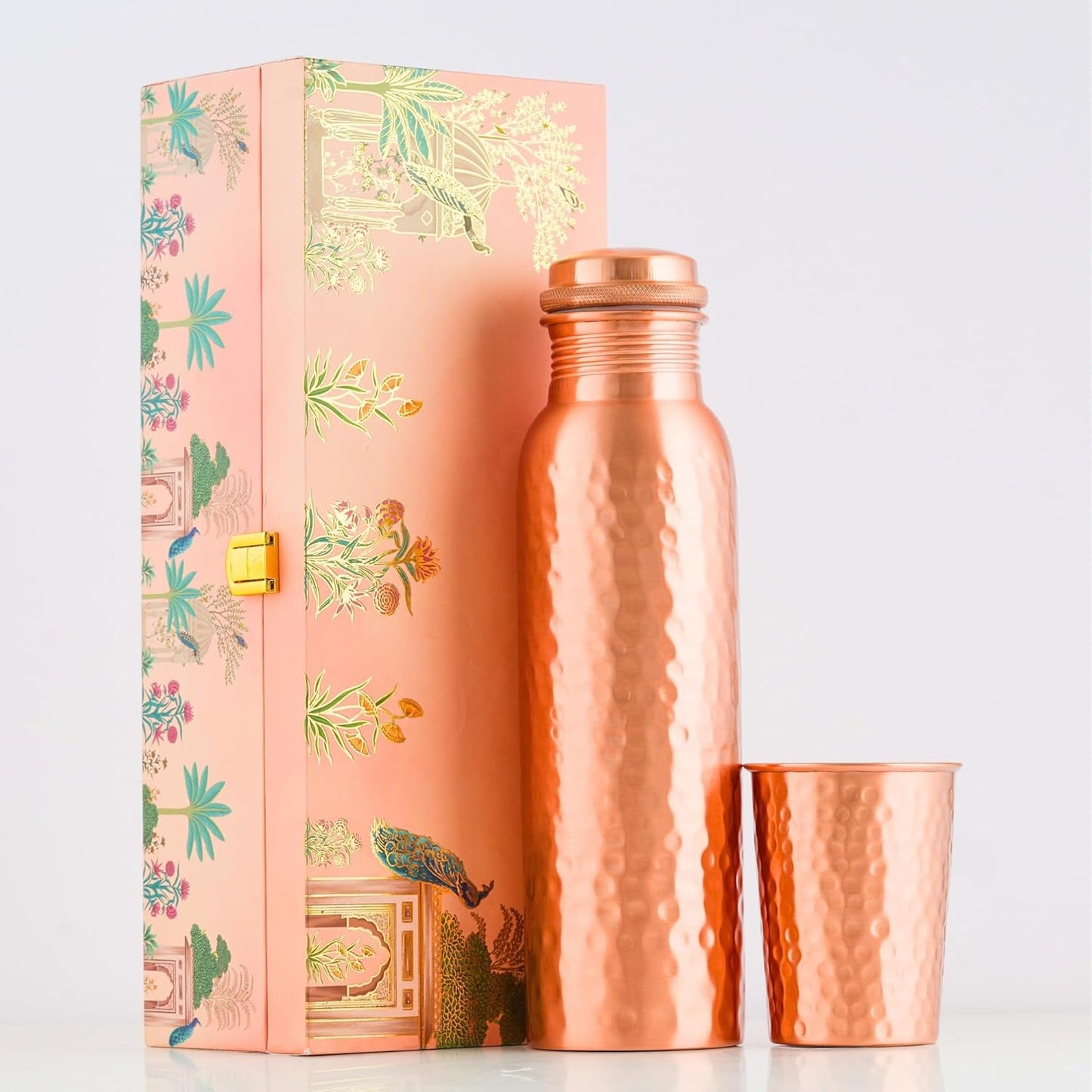 Copper Water Bottle and Glass Set for Wellness and Gifting