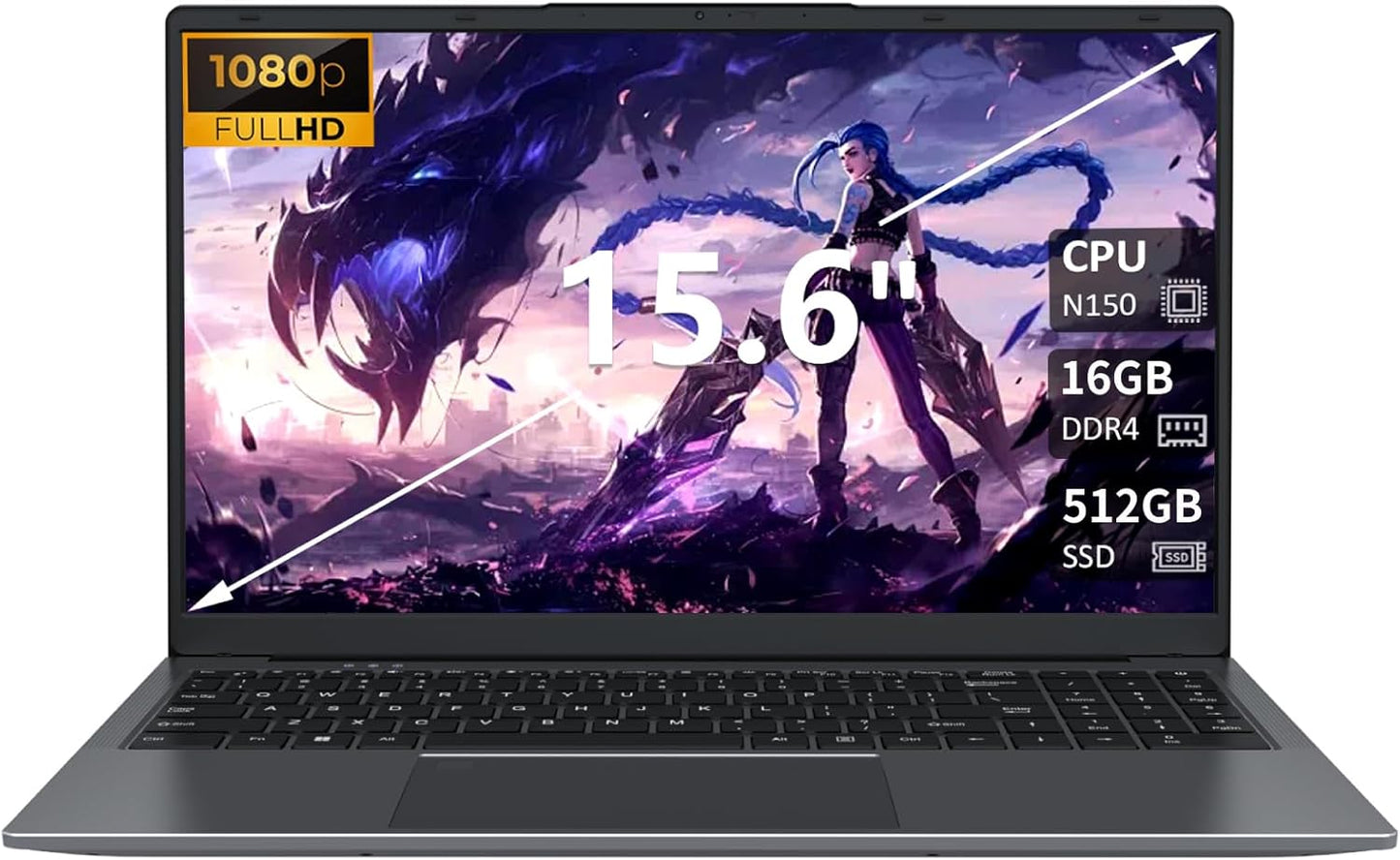 15.6 inch Laptop Computer with Intel N150 Quad-Core Processor