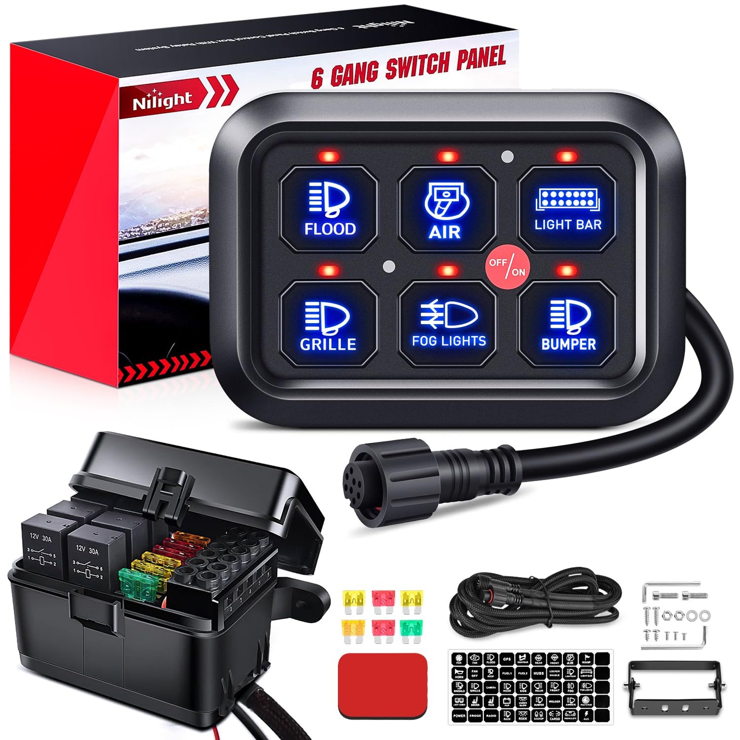Nilight 6 Gang Switch Panel for Cars, Trucks, and Boats