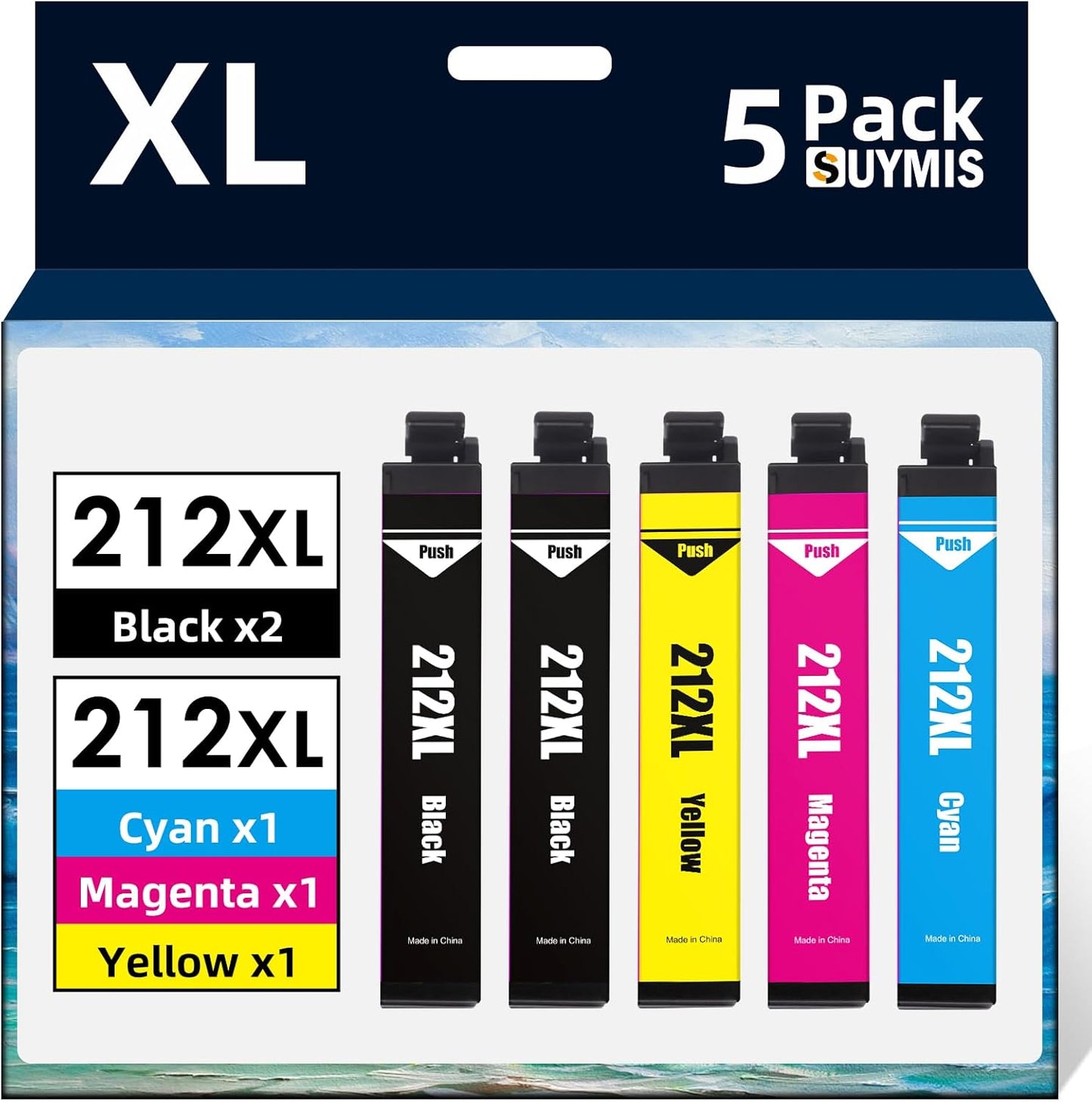 Remanufactured 212XL Ink Cartridges for Epson Printers - 5 Pack