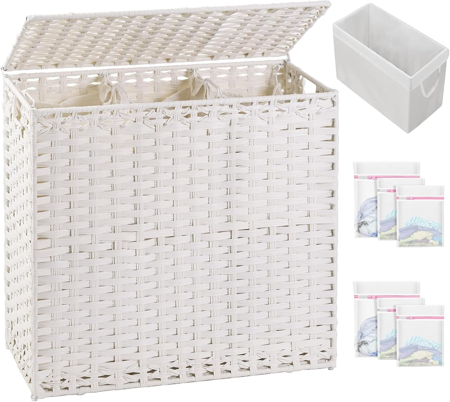 Laundry Hamper with Lid and Removable Bags for Easy Sorting