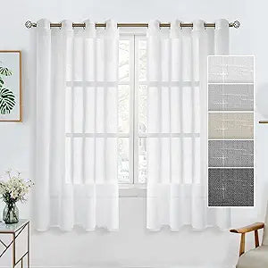 BGment White Sheer Linen Curtains for Living Room 2 Panels Set