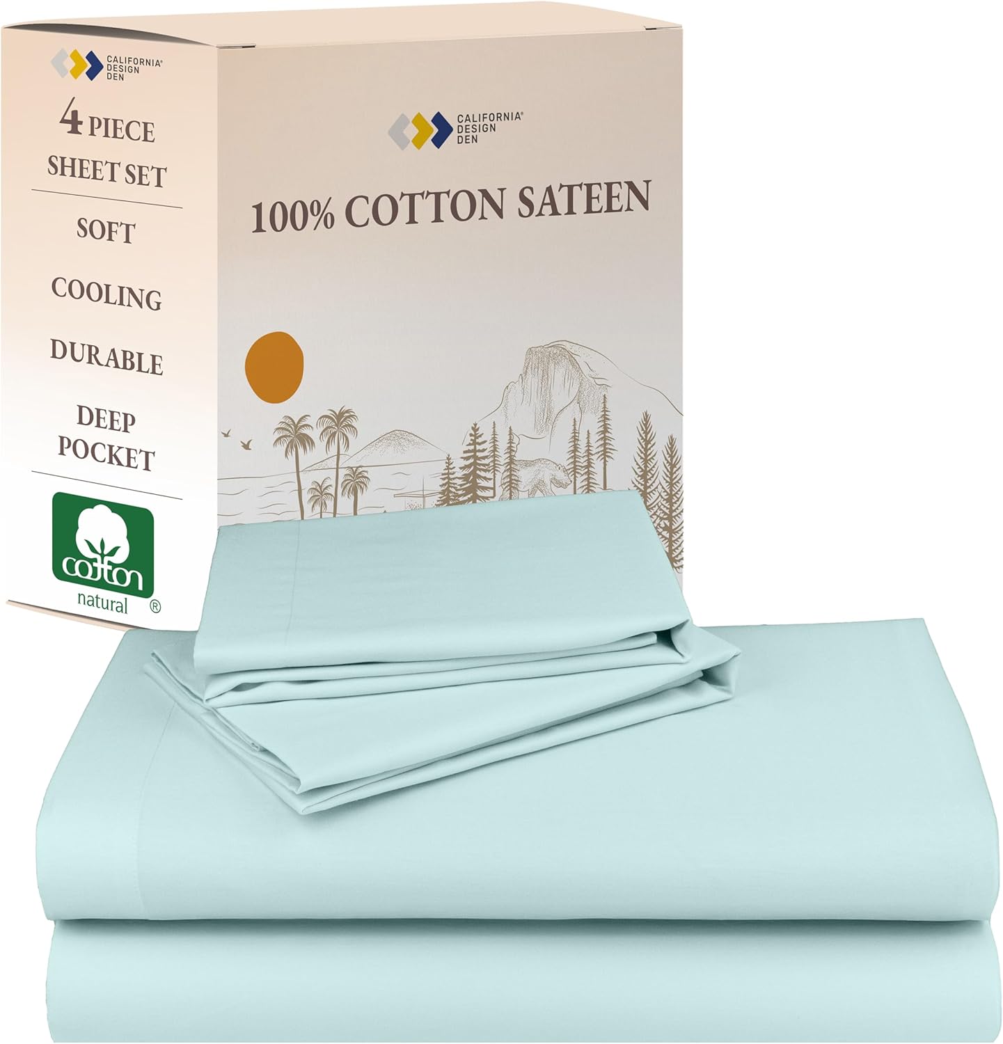 Queen Sheet Set - Natural 100% Cotton Sateen Bedding Comfort