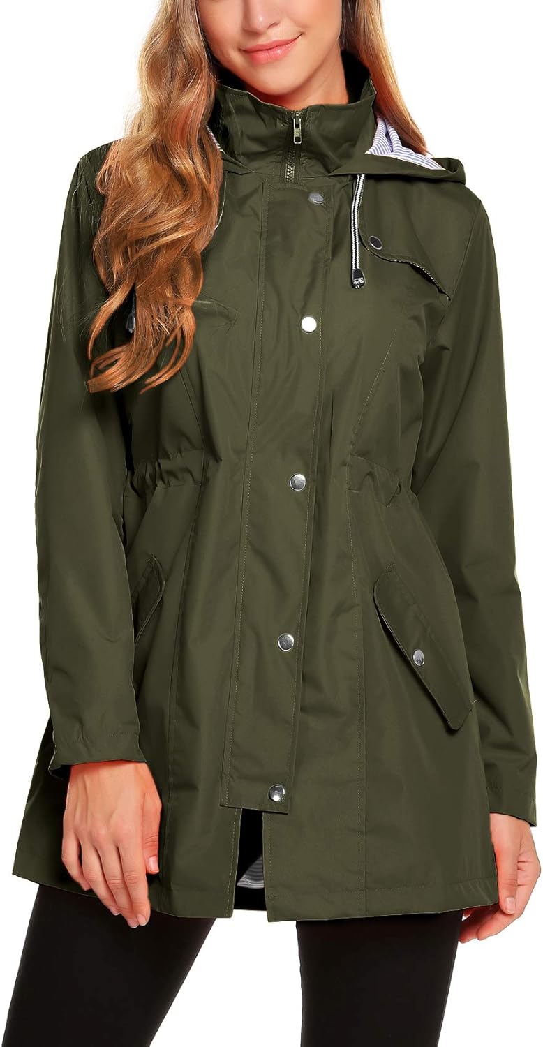 ZHENWEI Womens Lightweight Hooded Waterproof Rain Jacket S-XXL