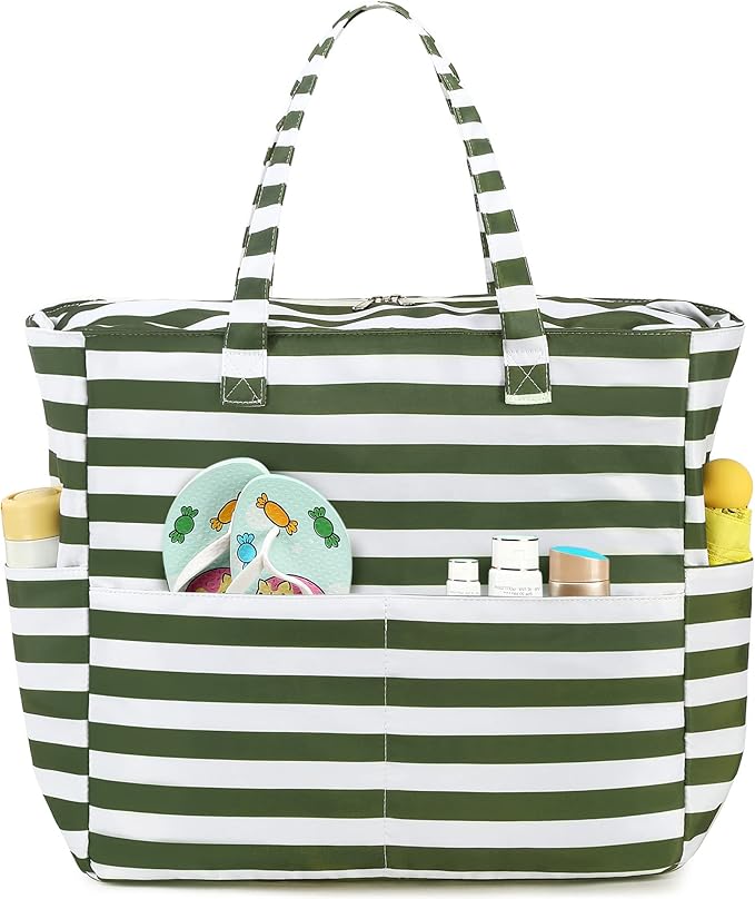 LEDAOU Large Beach Tote Bag Women Waterproof Sandproof Zipper