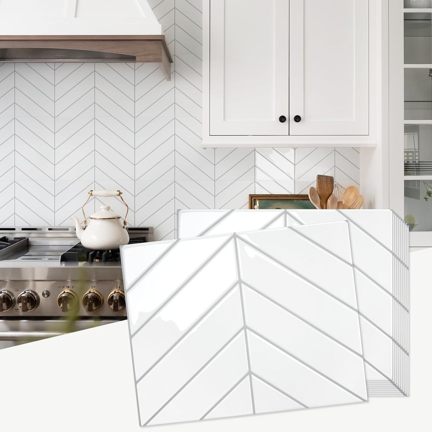Thicker Herringbone Peel and Stick Backsplash for Easy DIY