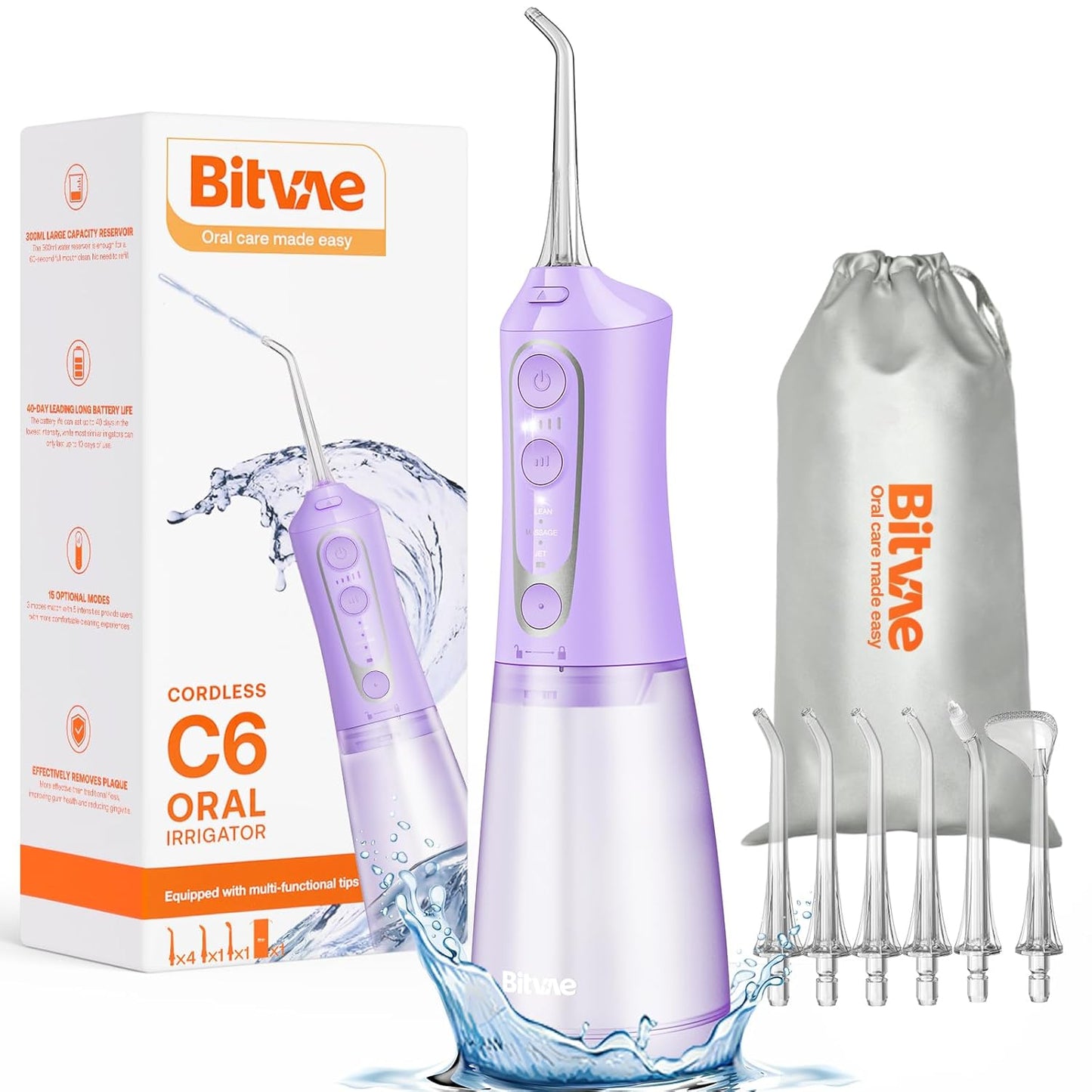Bitvae Water Dental Flosser for Travel with 6 Jet Tips