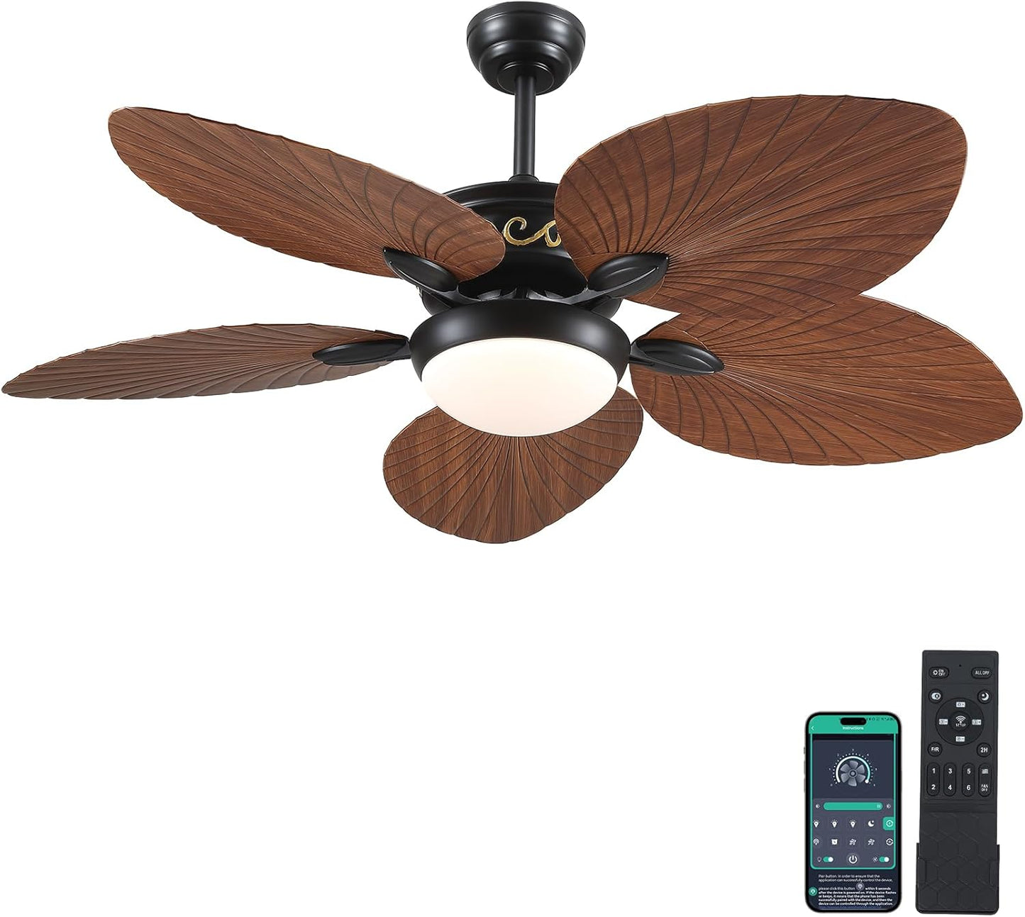 Tropical Palm Leaf Ceiling Fan with Lights and Remote Control