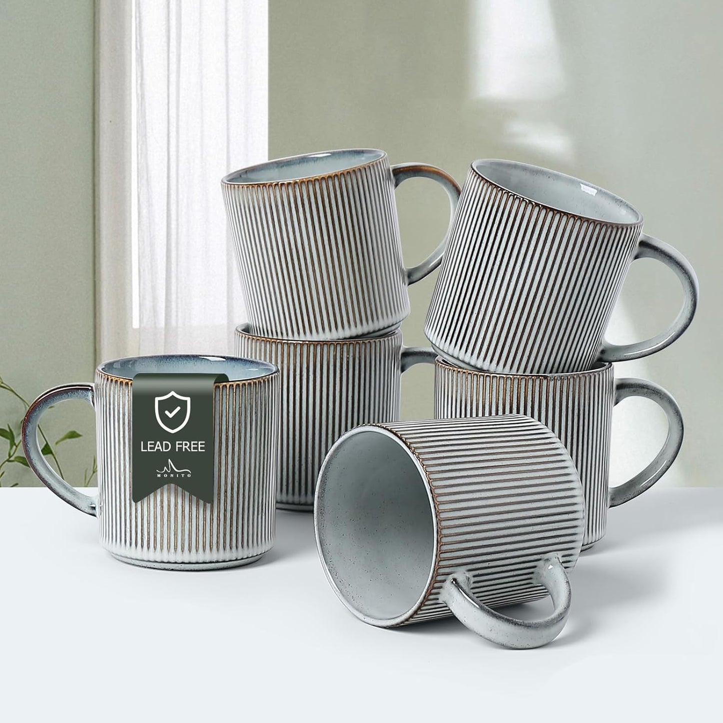 MONITO Coffee Mugs Set of 6 - Large Capacity Ceramic Cups