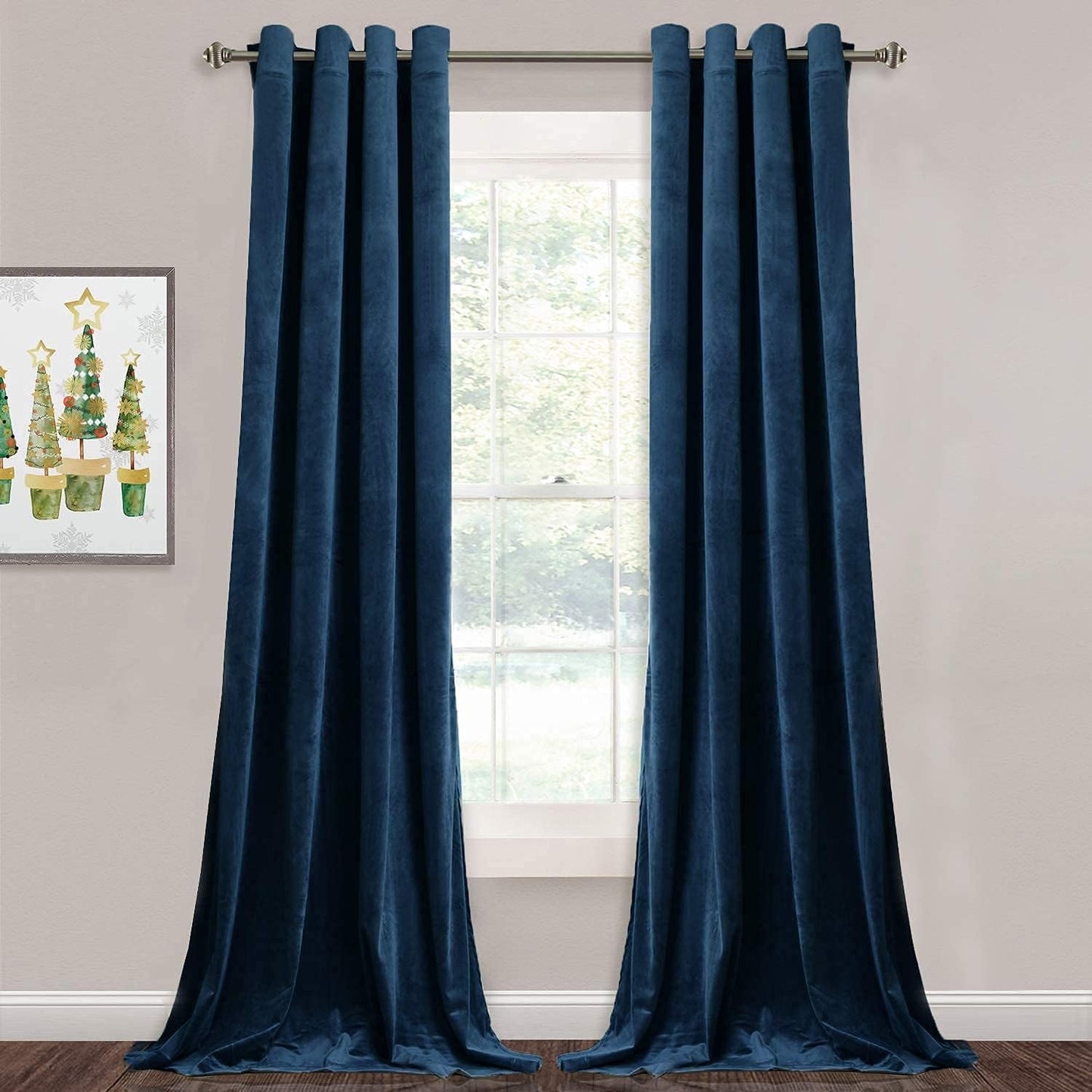 StangH Velvet Blackout Curtains Navy - Luxury Blue Drapes 52x96
