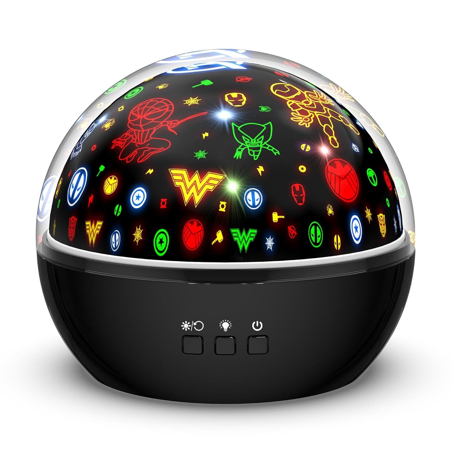 Superhero Star Projector Night Light | Avengers & Spiderman 2-in-1 | Kids Bedroom Gift
