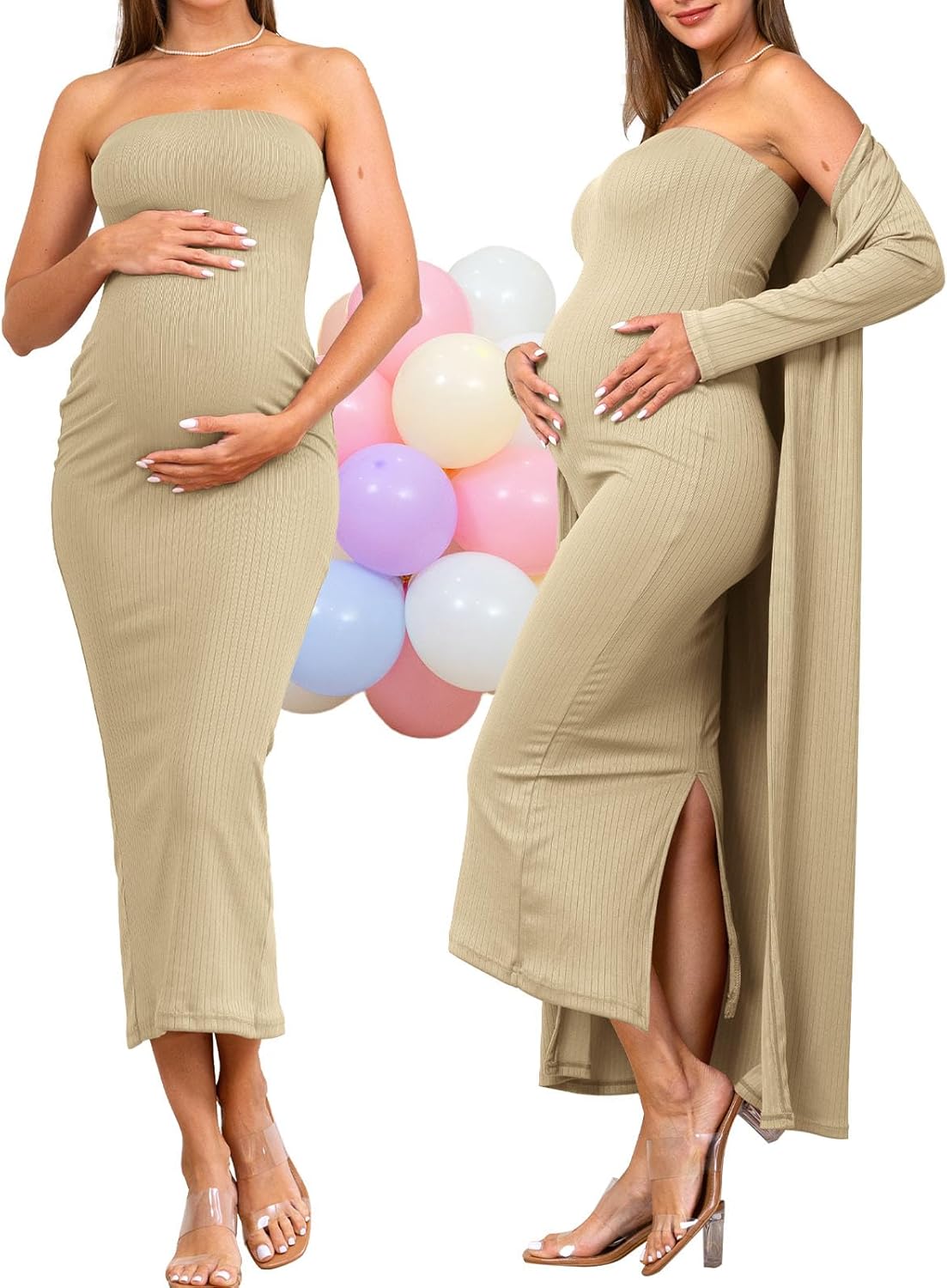Stylish 2 Piece Maternity Dress Cardigan for Baby Showers