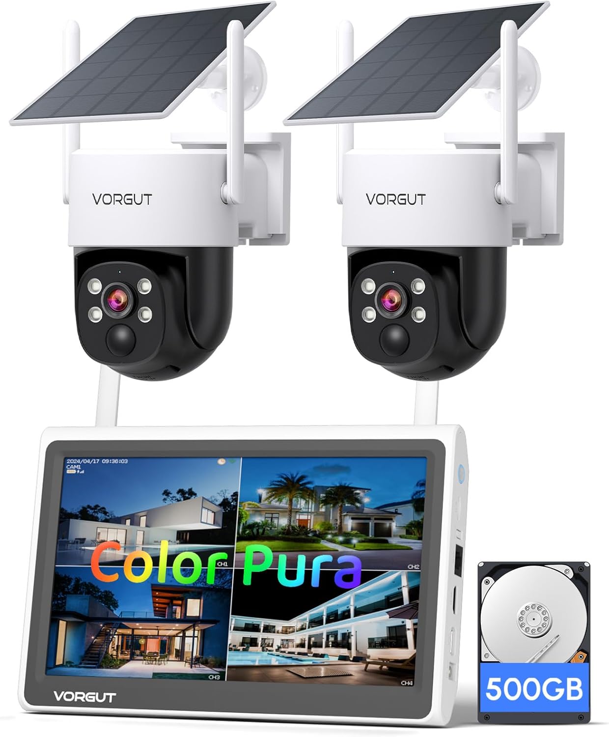 Solar Powered Security Camera System with 10in Monitor and 2K Clarity