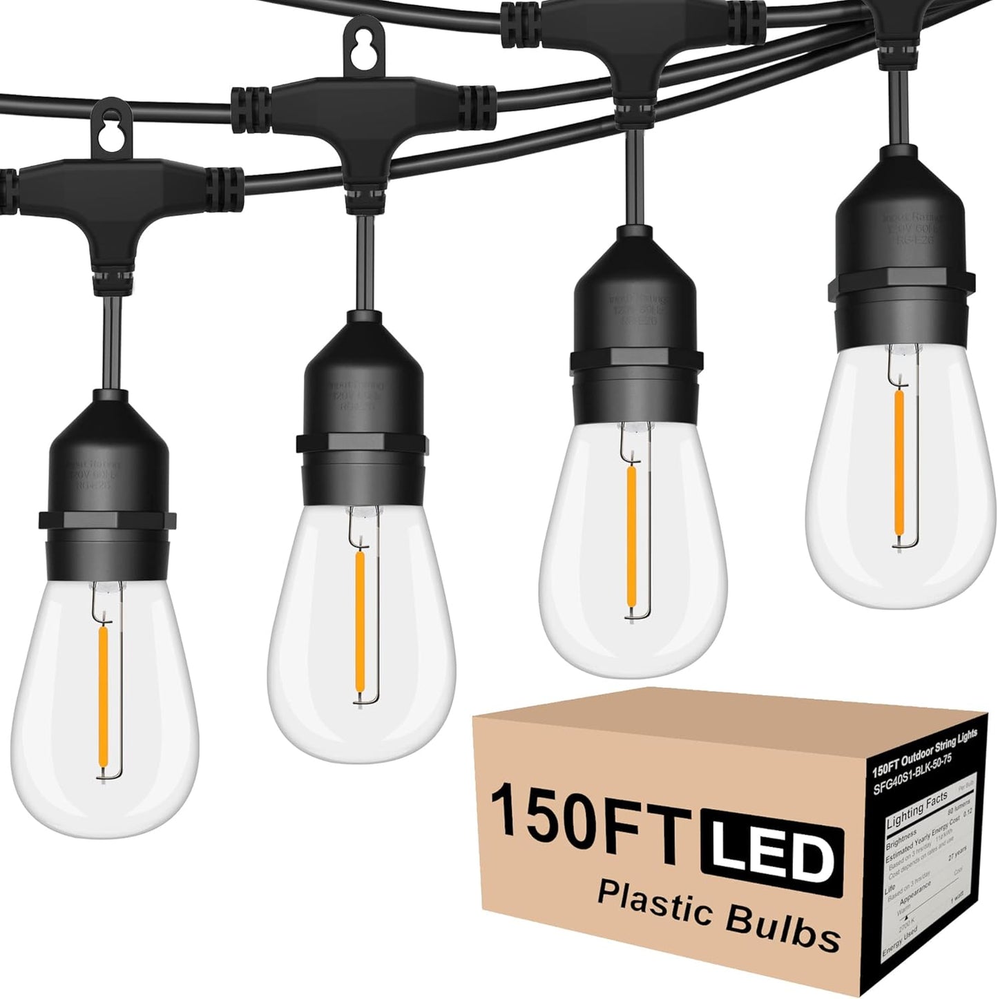 SUFEIMAS 150FT Outdoor String Lights with Shatterproof Bulbs