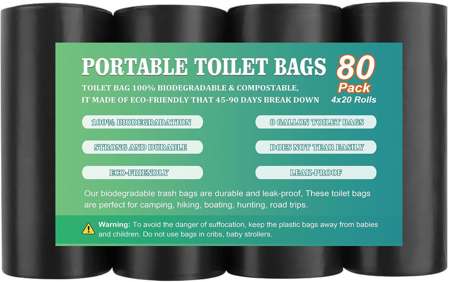 Biodegradable 8 Gallon Toilet Bags - Portable & Thick, TAGLUMO