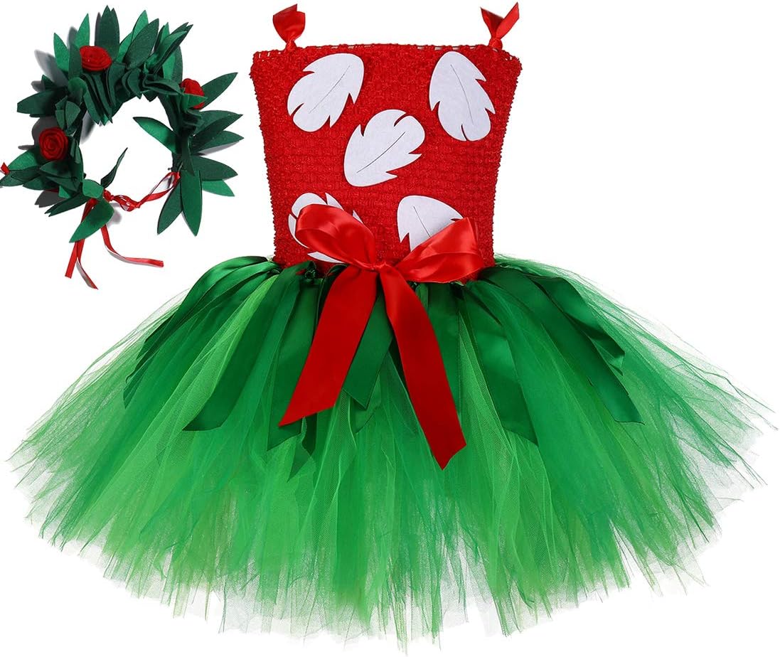 Hawaiian Tutu Dress for Girls 1-12Y with Tropical Fern Headband
