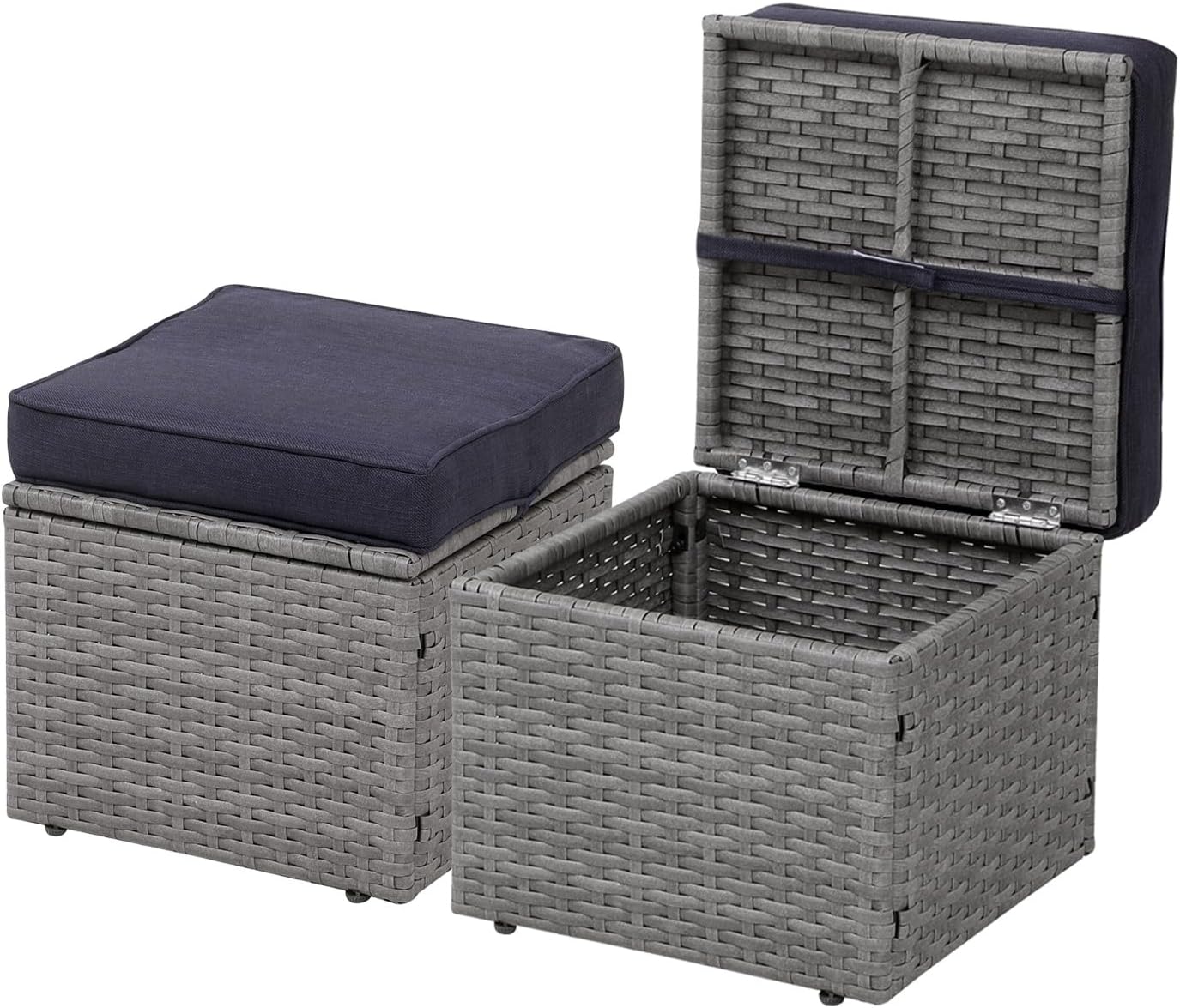 Premium Serene Blue/Gray Outdoor Ottomans with Fade-Proof Cushion