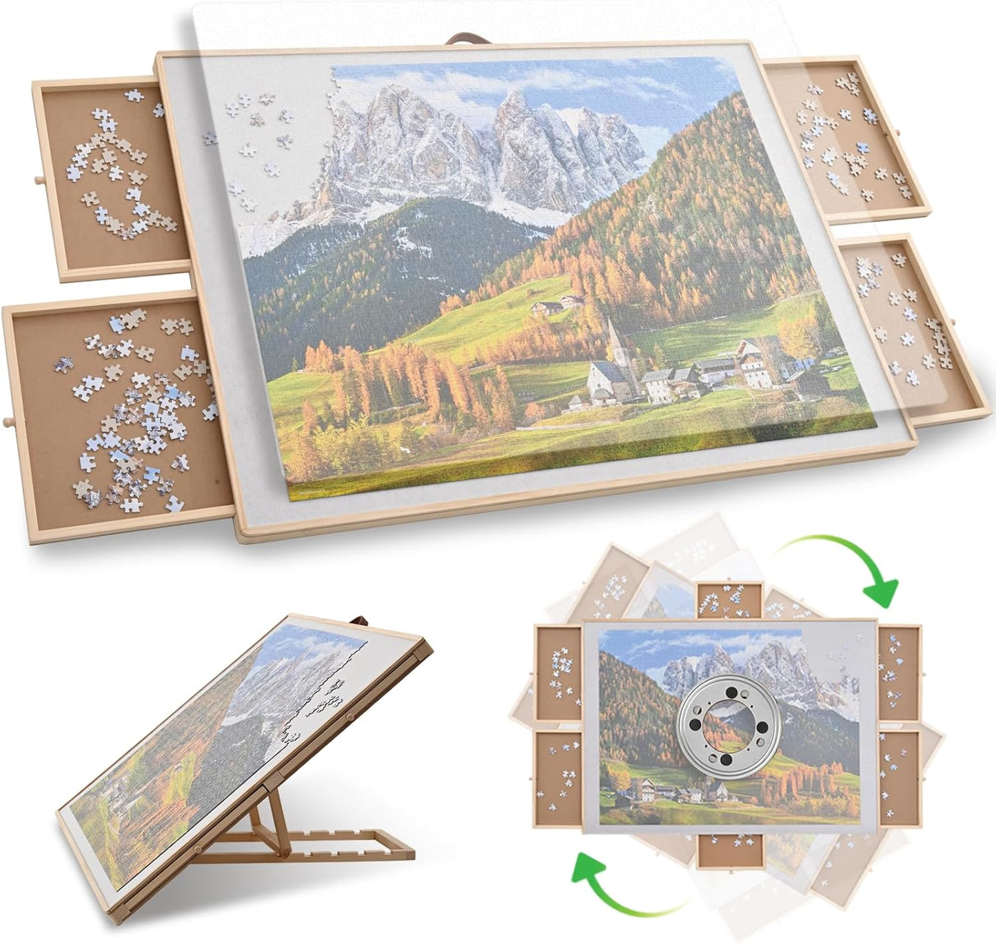 Puzzle Board for 1500 Pieces with Magnetic Drawers and Cover
