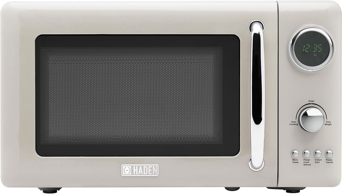 Haden 700W Microwave Oven: Defrost & Instant Start, Putty/Chrome
