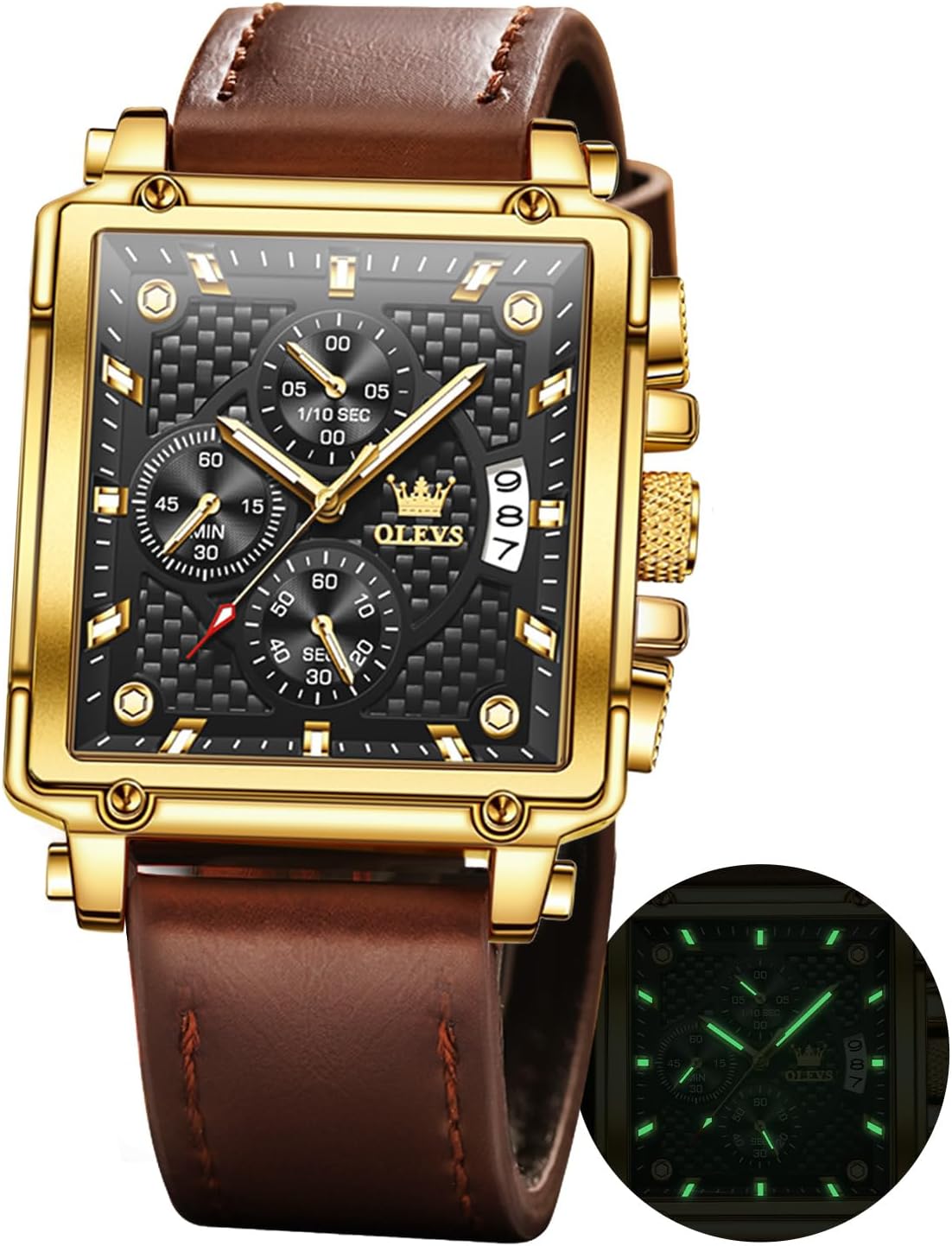 OLEVS Men's Chrono Leather Dress Watch