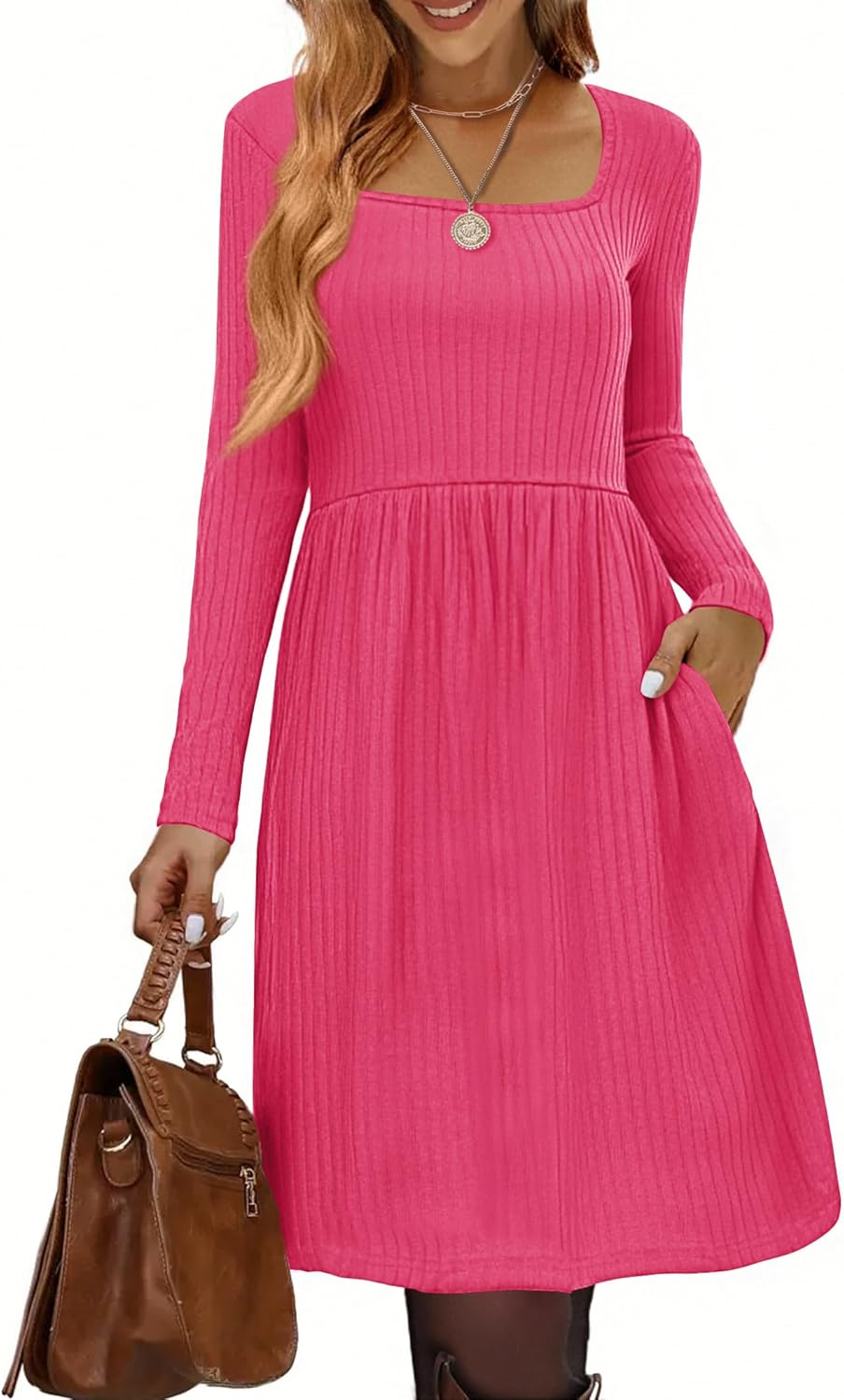 Zeagoo Womens Casual Sweater Dress with Pockets for Fall