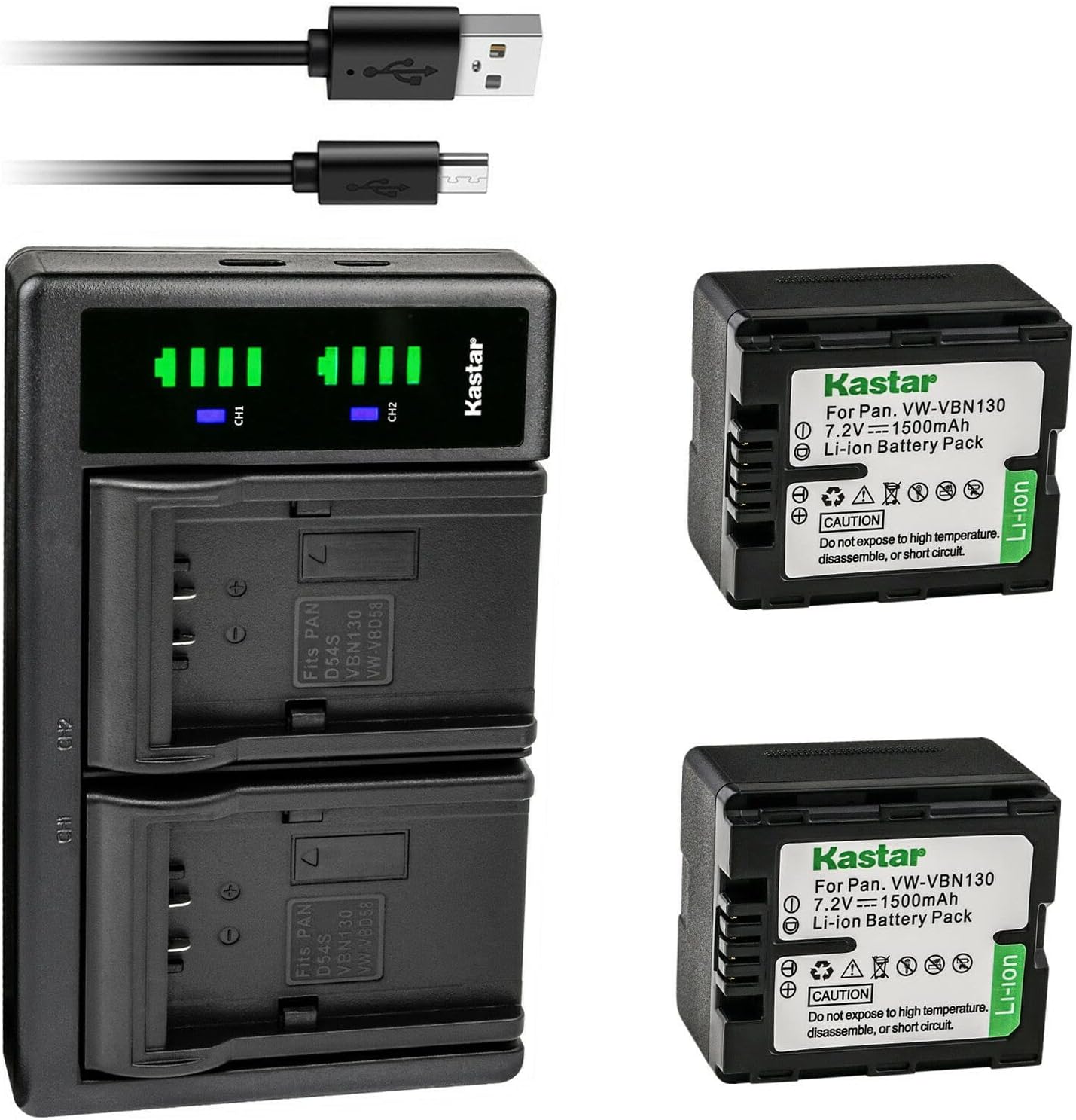 Kastar 2-Pack VW-VBN130 Battery and USB Charger for Panasonic