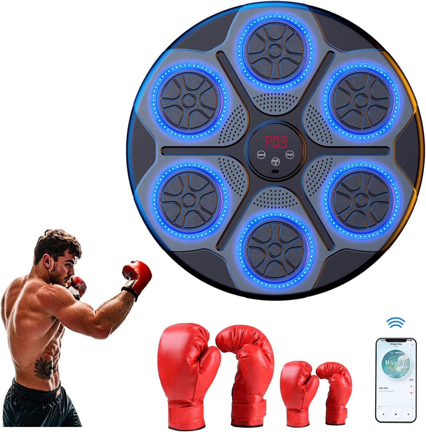 2024 Smart Boxing Trainer w/ Music & Gloves - Home & Gym Workout