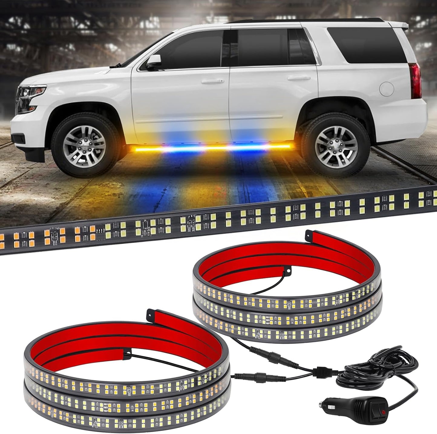 XRIDONSEN 60 inch Amber Blue Emergency Lights for Safety