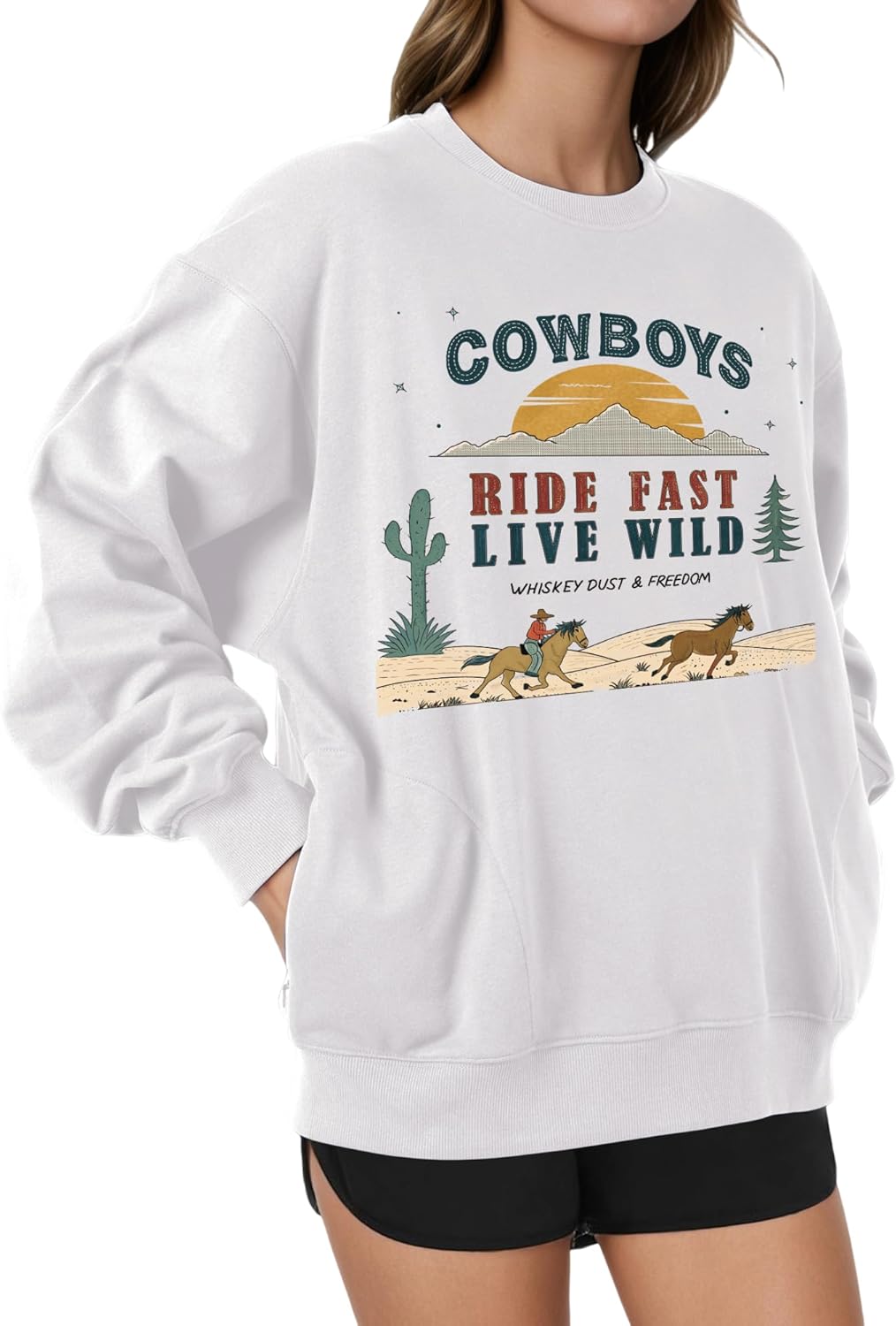 Cozy Womens Graphic Sweatshirt with Pockets by BAVATIMO