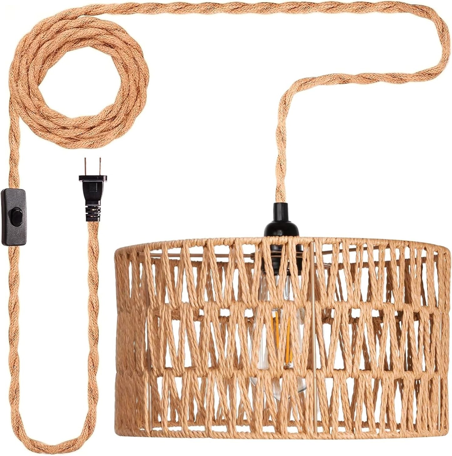 Handmade Rattan Pendant Light with Plug In Cord for Cozy Ambiance