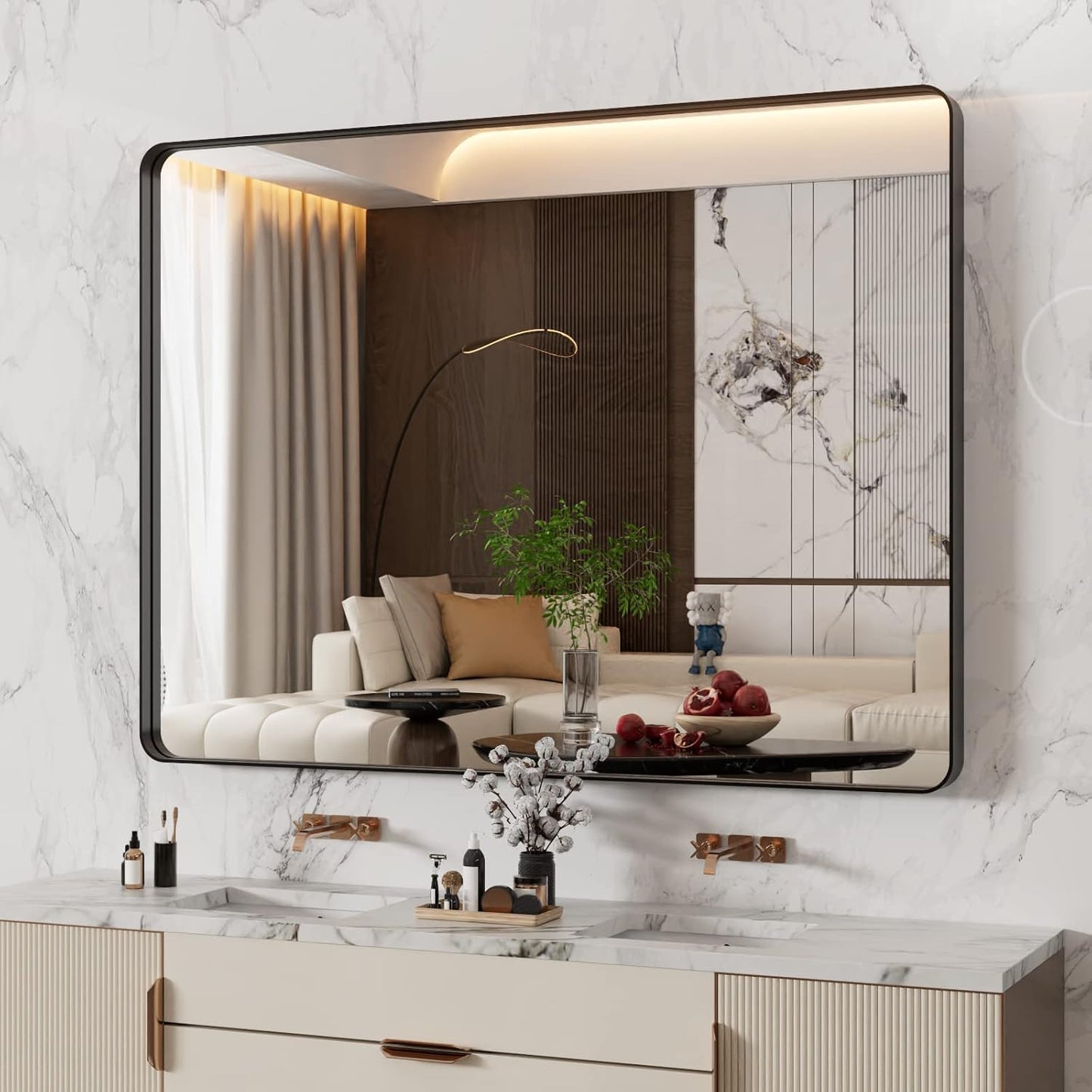 WEER Black Bathroom Mirror 48X36 Inch for Modern Spaces