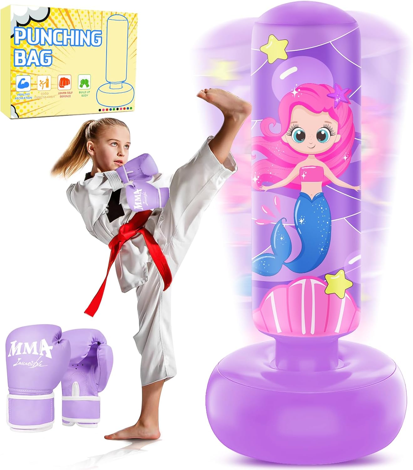 Kid's 67'' Inflatable Punching Bag Set with Gloves - YORWHIN