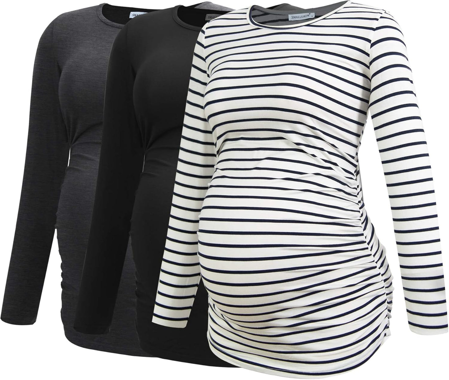 Smallshow Women's Maternity Shirts Long Sleeve 3-Pack Tops