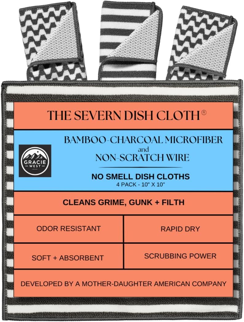 Grime-Fighting Bamboo Dish Cloths - 4pk