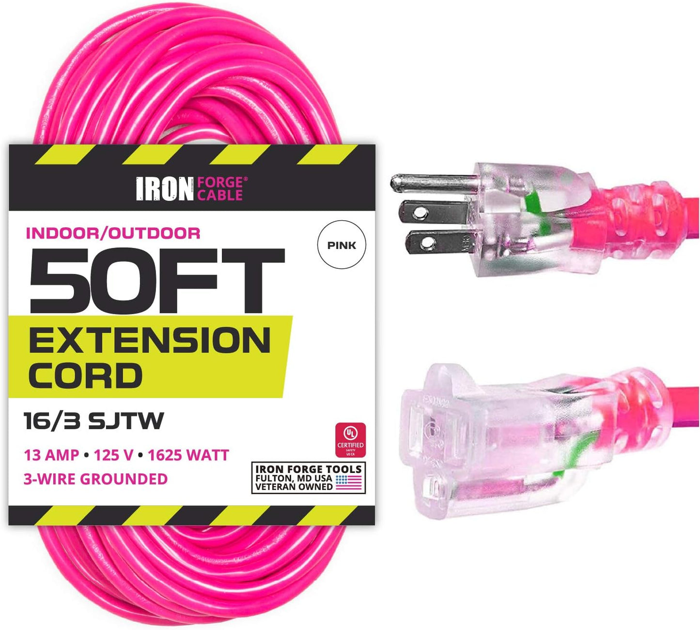 Iron Forge Cable 50 Ft Outdoor Extension Cord - Neon Pink Safety