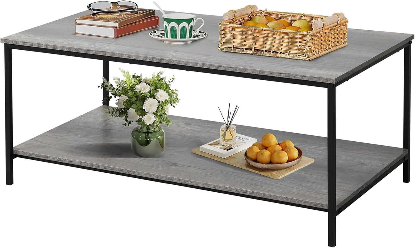 SENIG 2-Tier Coffee Table with Storage Shelf for Living Spaces