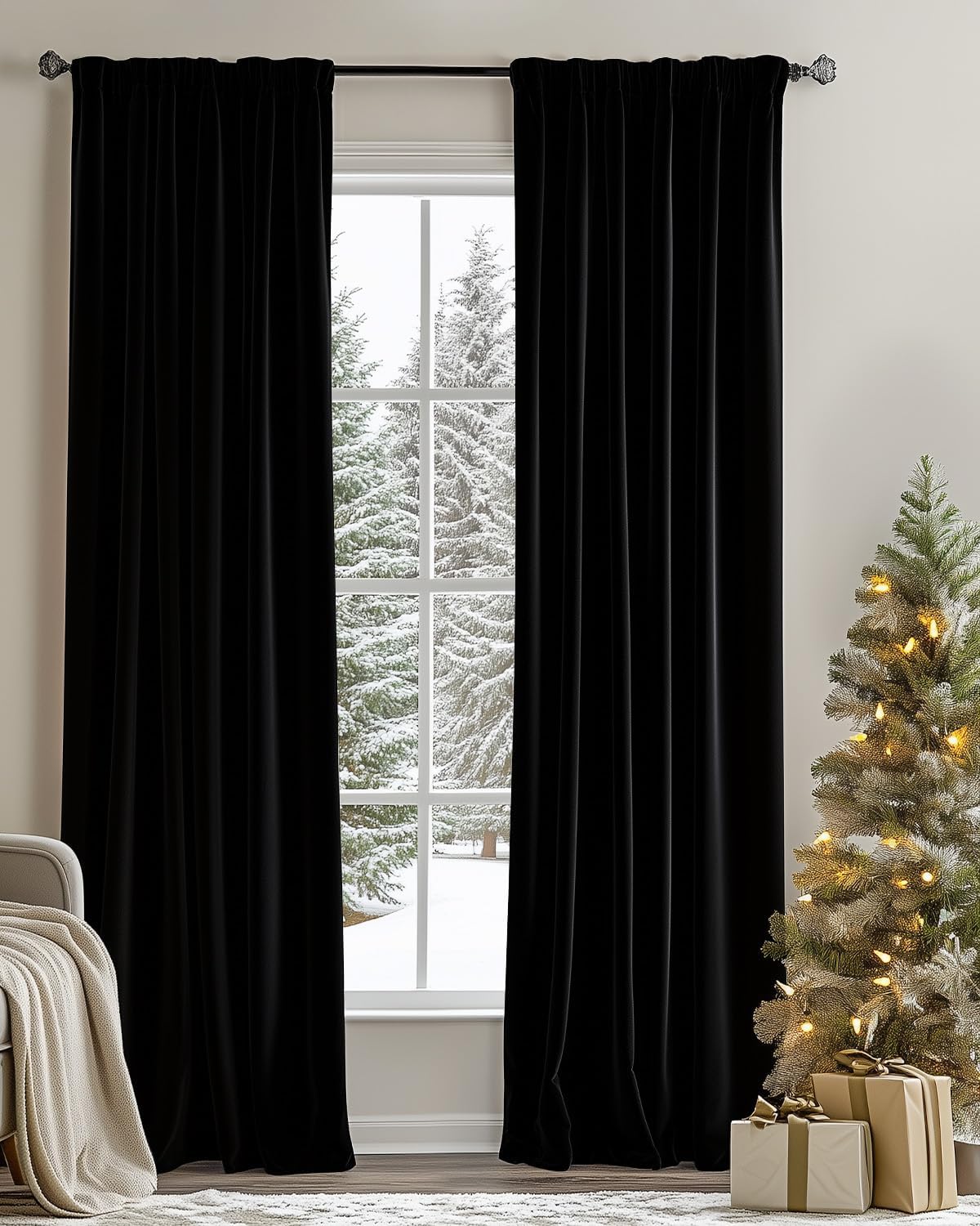 96 Black Velvet Blackout Curtains by COLLACT