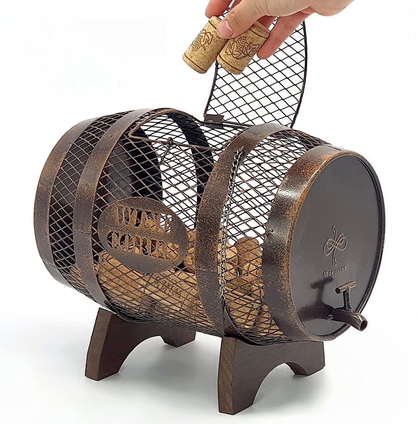 Rustic Metal Large Barrel Wine Cork Holder for Home Decor