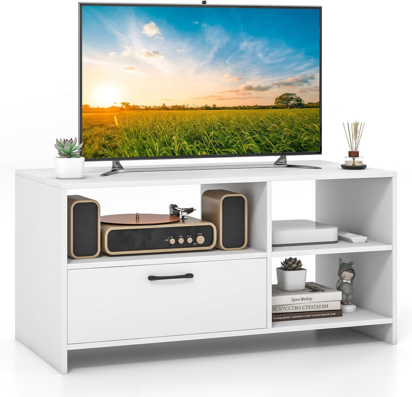 Tangkula White TV Stand: Stylish Storage & Display Solution