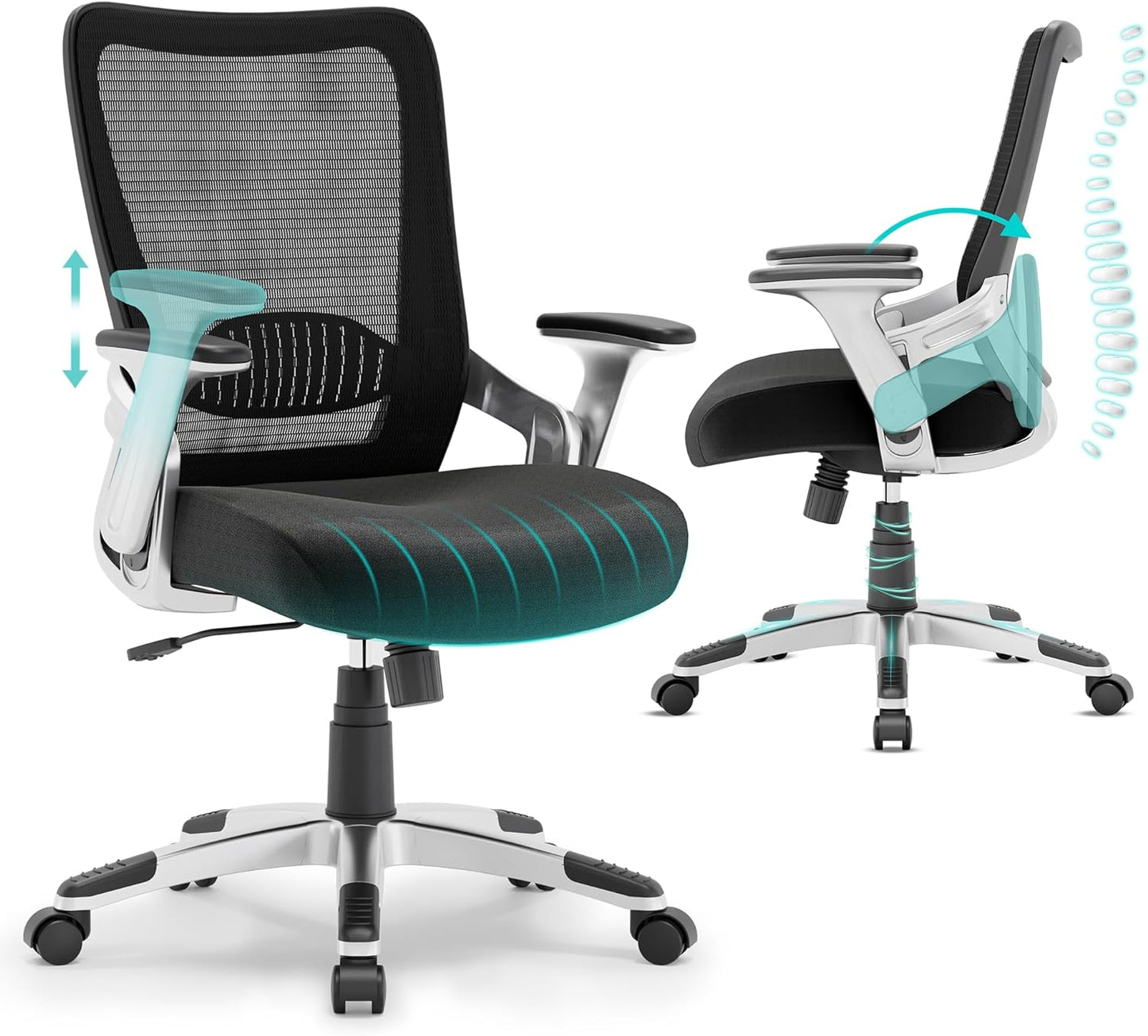 SUNNOW Ergonomic Desk Chair - Adjustable Lumbar, Flip-up Arms, Tilt, Wide Seat