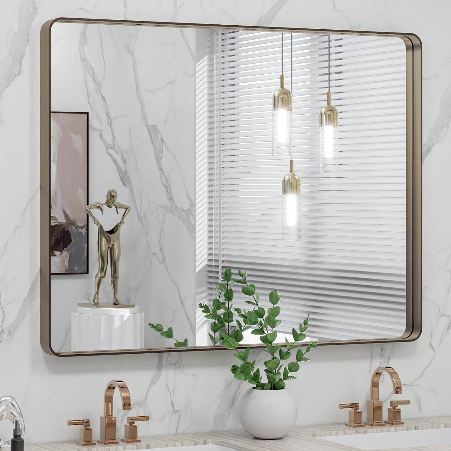40X30 Bronze Bathroom Mirror with Rounded Rectangle Design