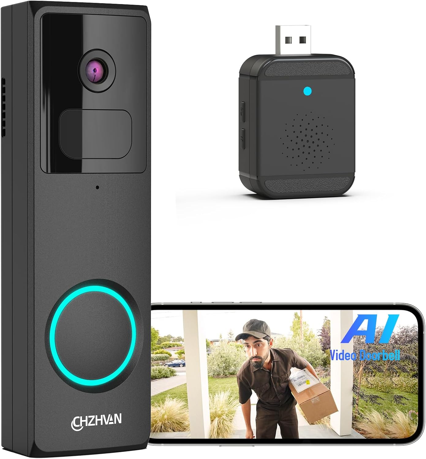 Smart Wireless Doorbell Camera: AI Analysis, PIR Motion, 2-Way Audio