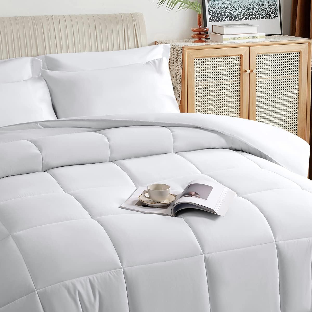 TAIMIT White Full Size Comforter Set - 7 Pieces for Cozy Sleep