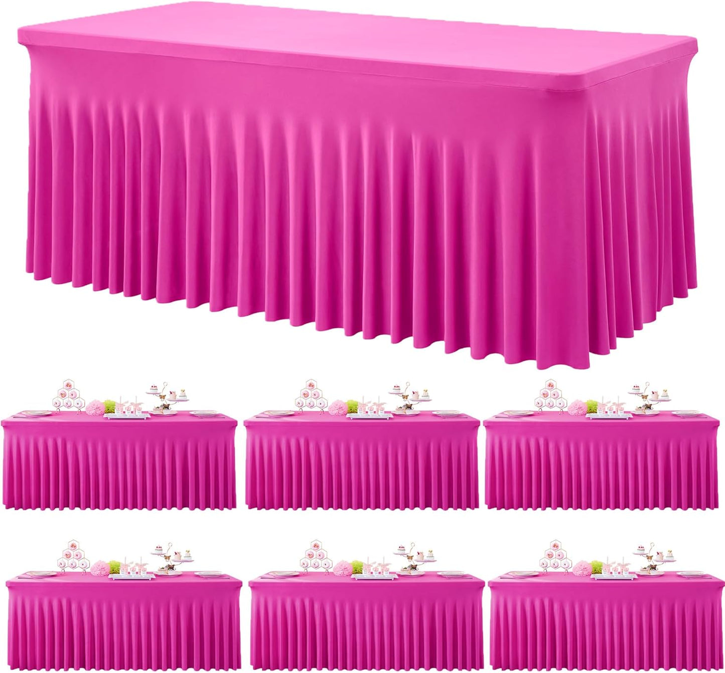 6 Pack Hot Pink Spandex Tablecloths for Elegant Events