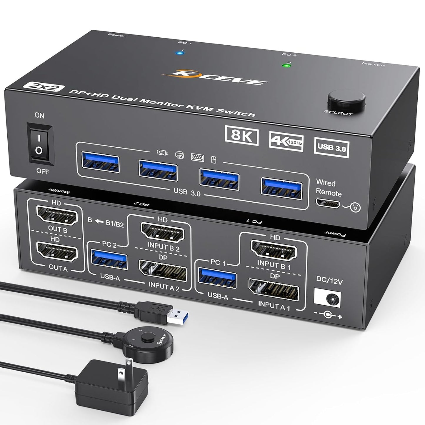 KVM Switch for 2 Monitors and 2 Computers with 8K Support