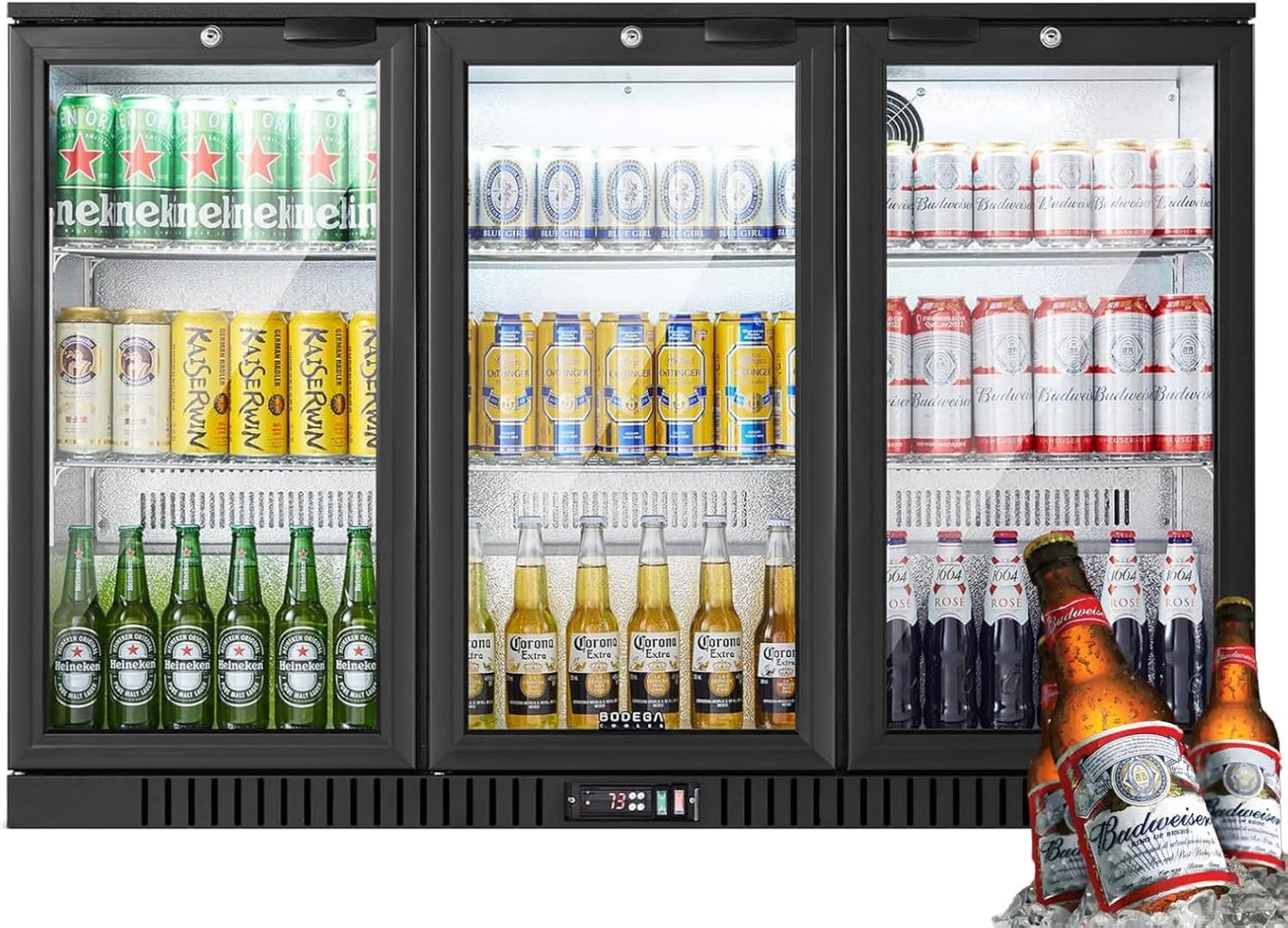 BODEGACOOLER Back Bar Cooler with 3 Glass Doors for Beverages