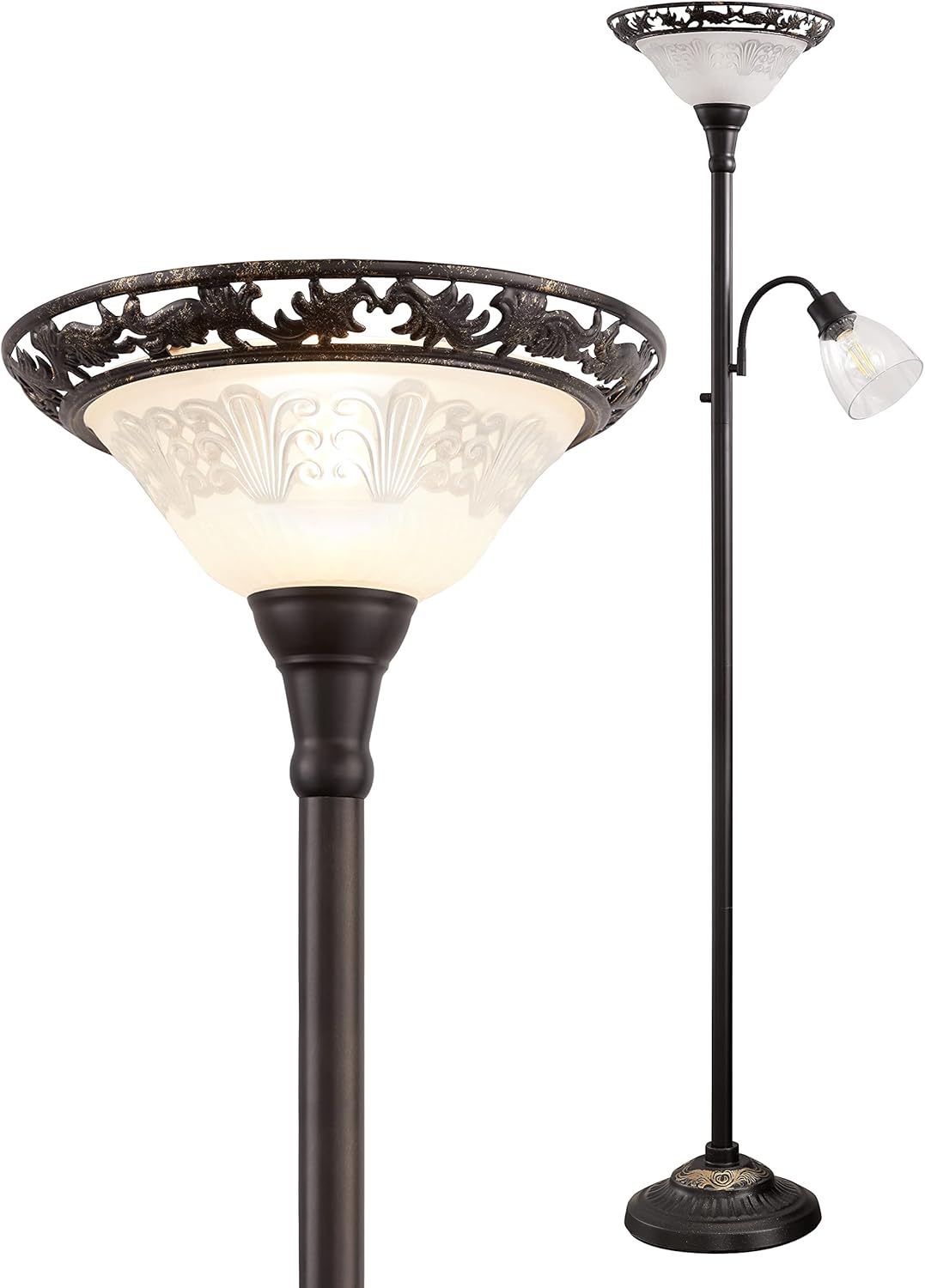 Elegant 70in Floor Lamp with Etched Glass Shade for Living Room