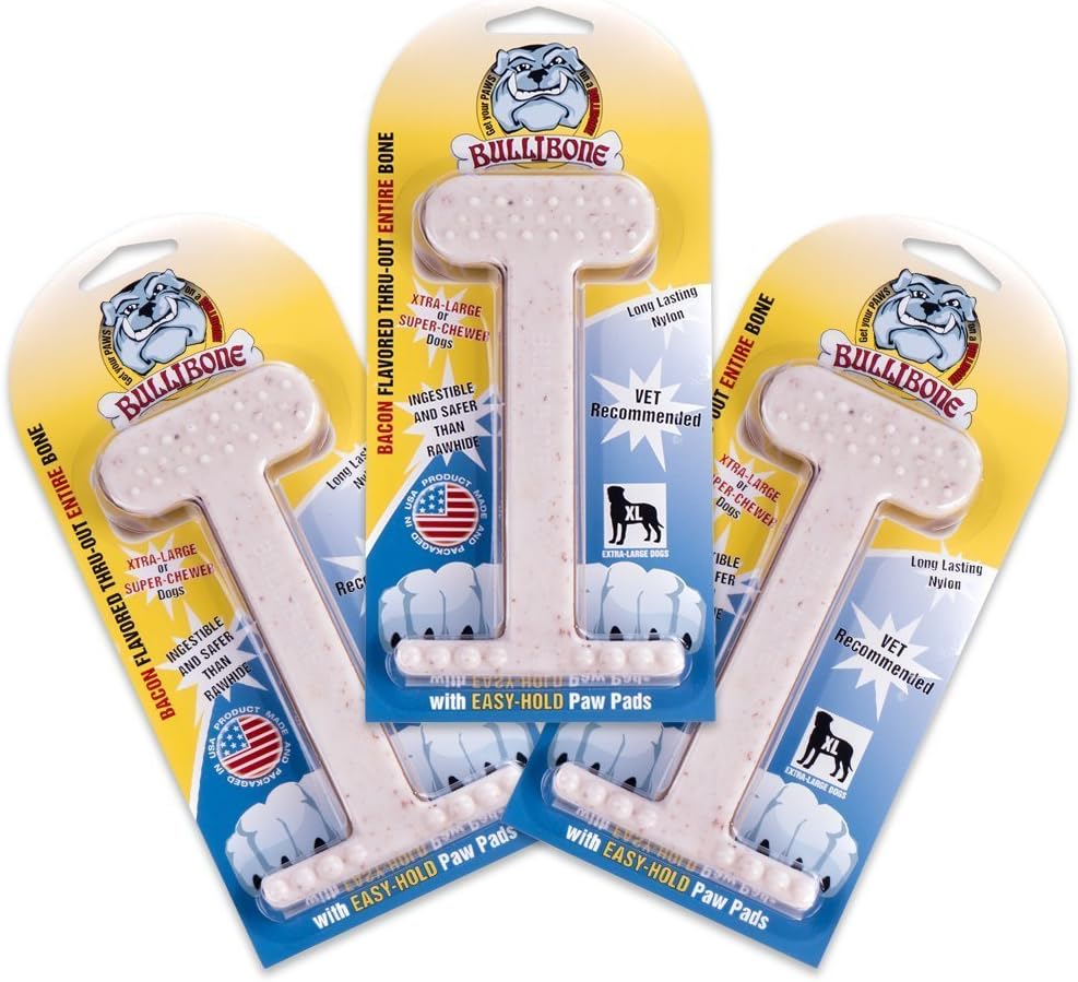 Bullibone Bacon XL Chew Toy 3-Pack - Enhances Dental Health