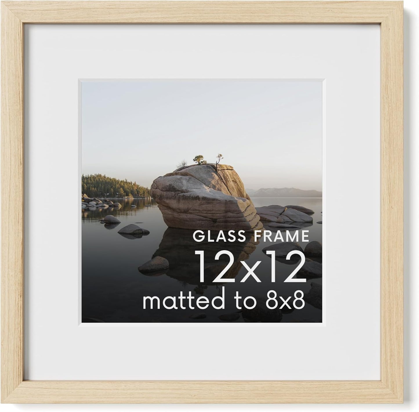 12x12 Picture Frame with Real Glass and Natural Oak Finish