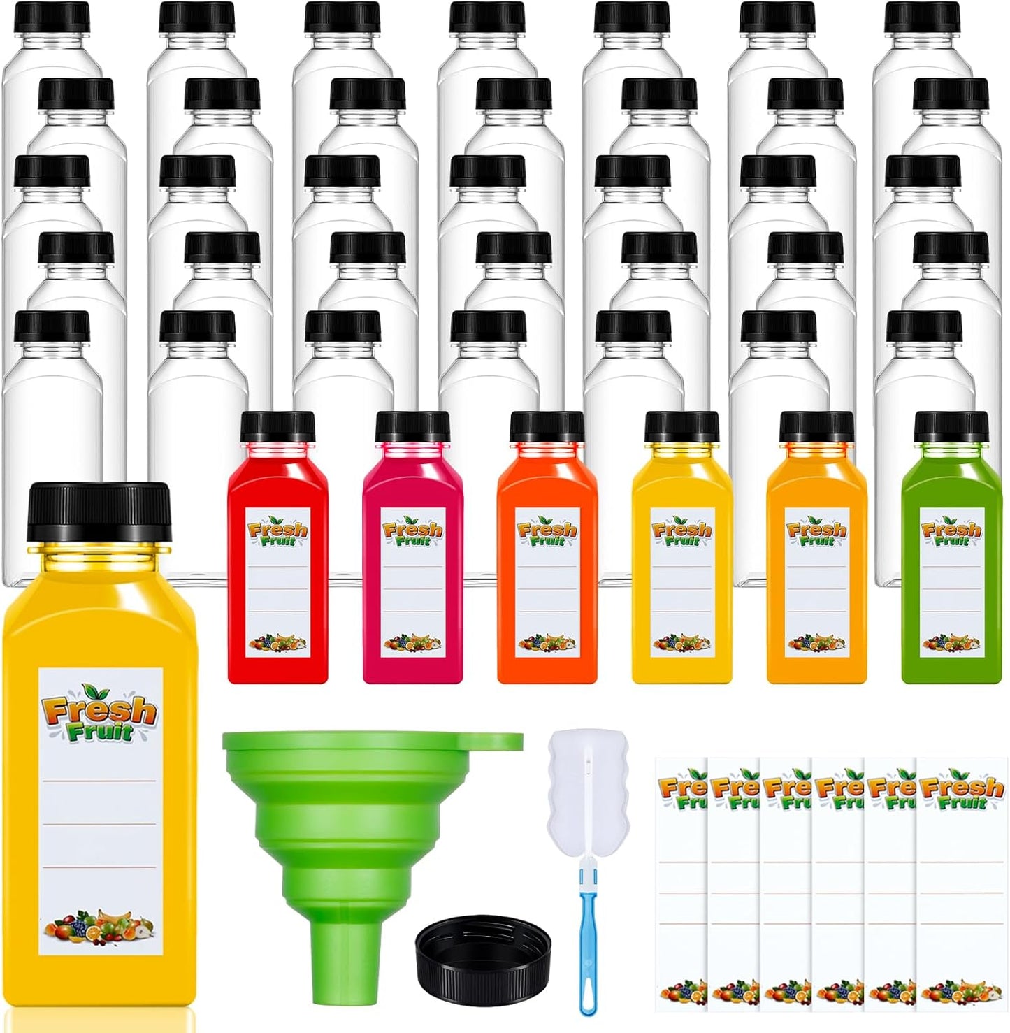 Dualshine 42Pcs 12oz Plastic Juice Bottles for Beverages